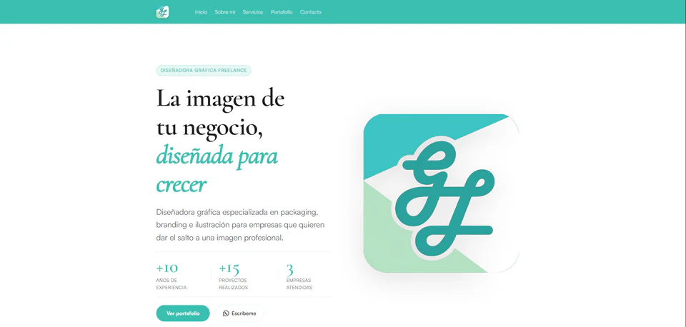 Página principal del portfolio de Martha García con su propuesta como diseñadora gráfica y accesos al portfolio y contacto
